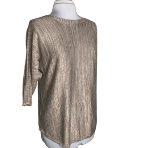 NWT Chico's Crew Neck Taupe Vertical Heather 3/4 Sleeve Pullover Sweater Size 1 - Picture 2 of 8